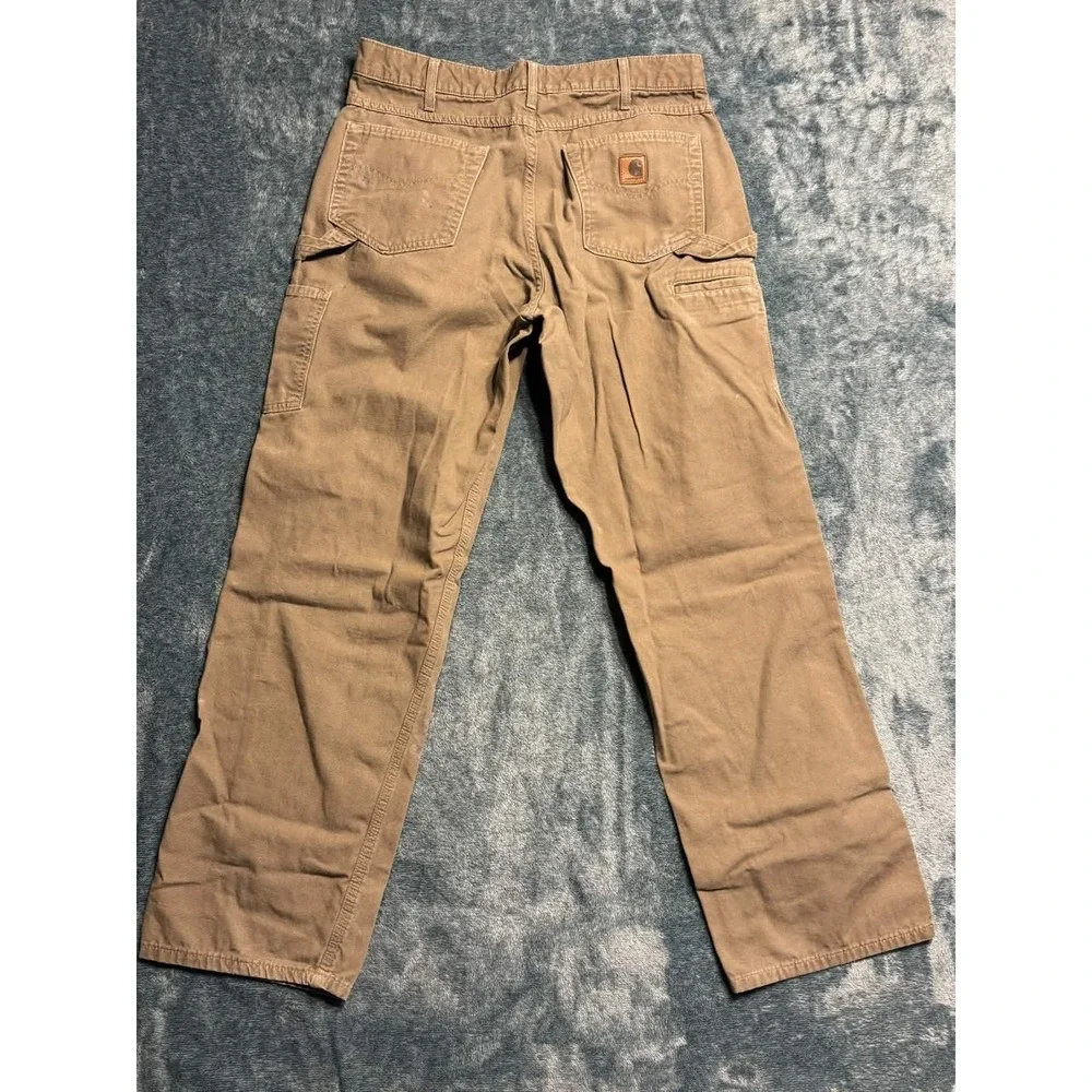 Carhartt Carpenter Work Pants Mens 35x31 Brown Canvas Stained Painter Utility